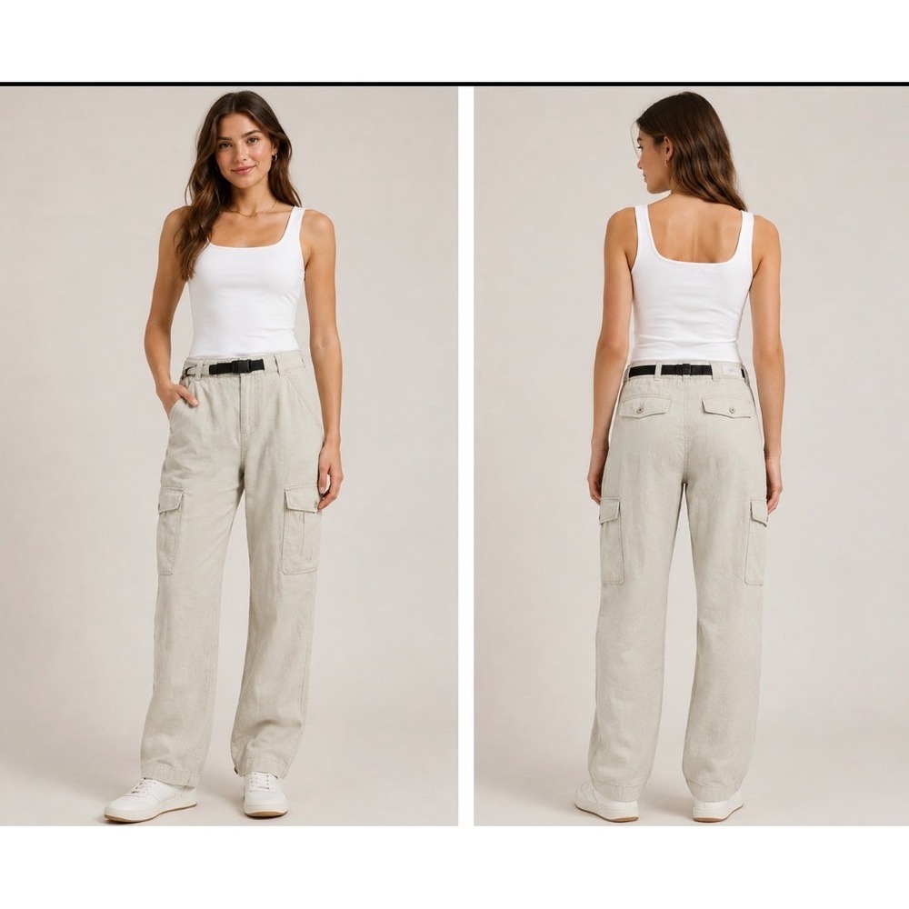 ZARA Women's Size 8 Khaki Cargo Pants Utility Pockets Mid Rise Straight Leg